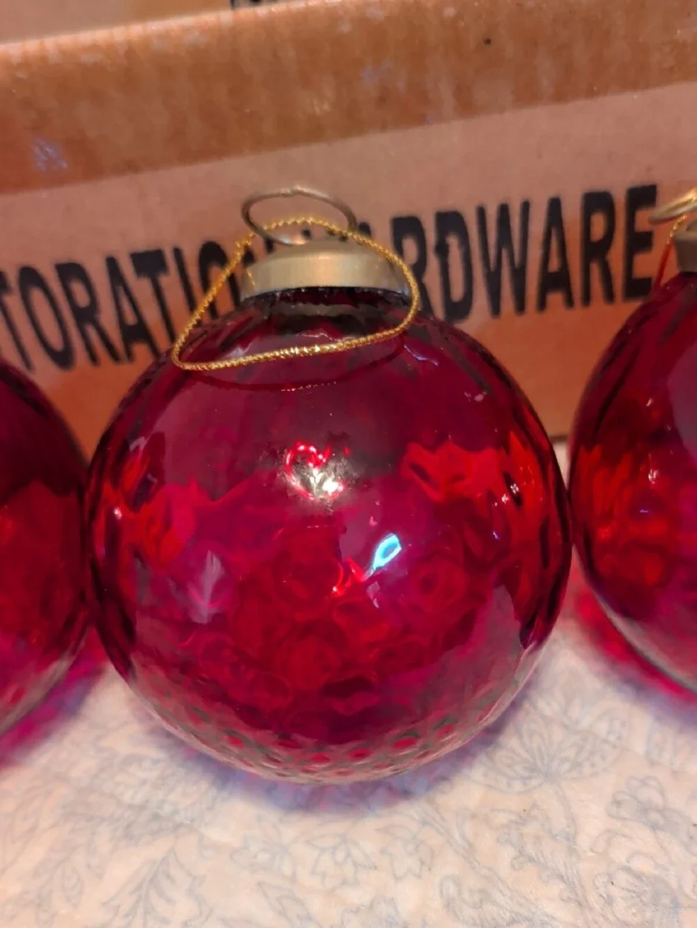 Restoration Hardware Deep Red Glass Holiday Ornaments - Set of 4